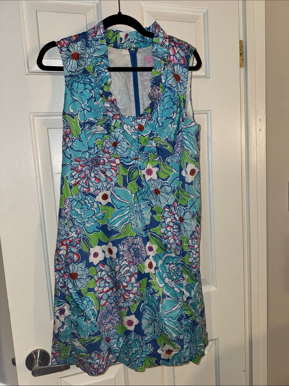 Blue Floral Sleeveless Shift Dress